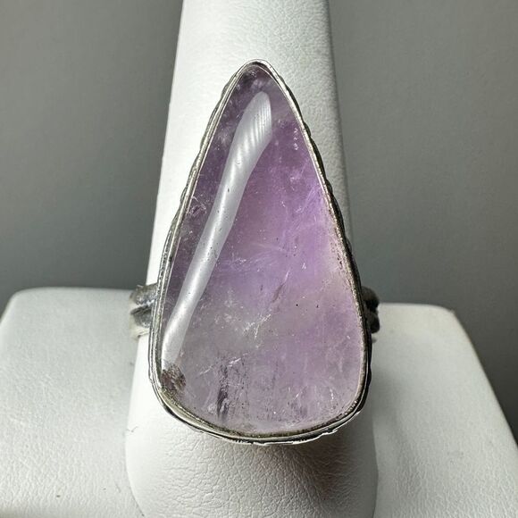 Stunning Large Pear cut Cabochon Amethyst in sterling silver ring! Size 11 - Picture 12 of 15